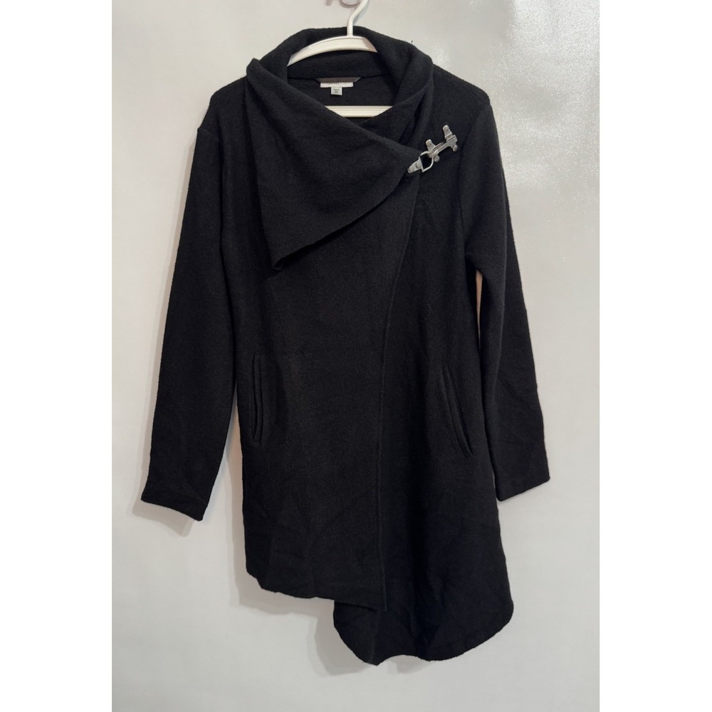 GARNET HILL Size 6P Black 100% Wool Cardigan Sweater Women's Silver Latch Hook